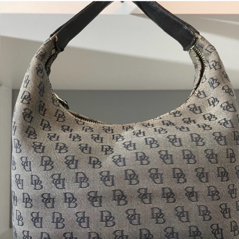Dooney & Bourke Gray Signature Print Mini Hobo Bag w/Black Pebbled Leather Trim - Picture 11 of 11